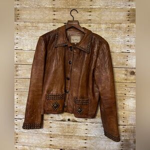 Double D Ranchwear brown leather embellished jacket size M